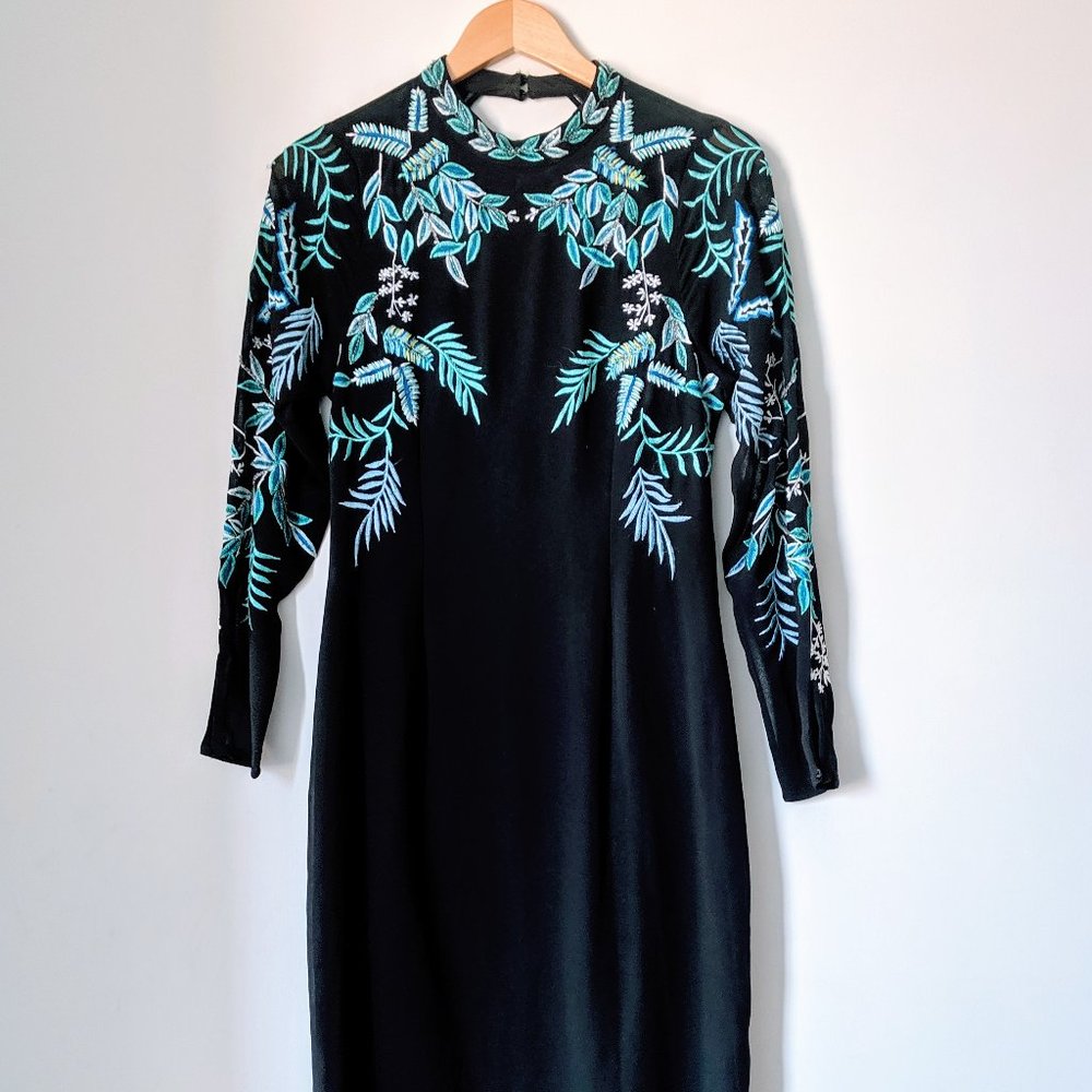 Hope & Ivy Long Sleeve Embellished Backless Dress